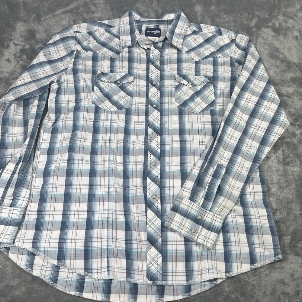 Wrangler Western Shirt Men XL Plaid Long Sleeve Cowboy Pearl Snap Farm Lot of 2 - Picture 2 of 6
